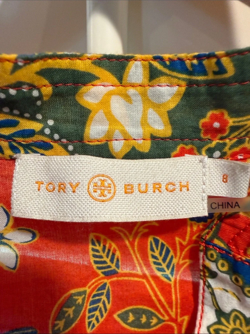 Tory Burch Orange Floral V-Neck Printed Blouse